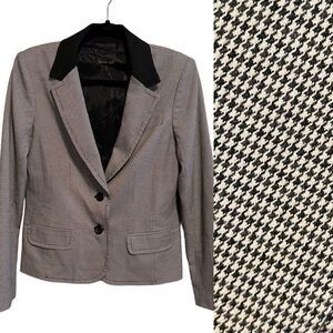 Trina Turk- Ivy League Blazer Black & White Houndstooth Patch Elbow, Size 8